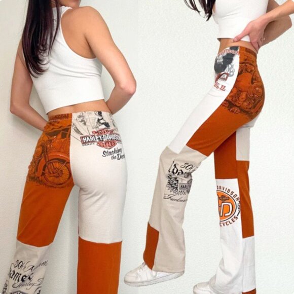 Reworked Harley Davidson Patchwork Pants